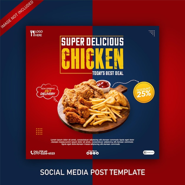 Vetor modelo de menu de frango gostoso quente de design de banner de postagem de mídia social de comida