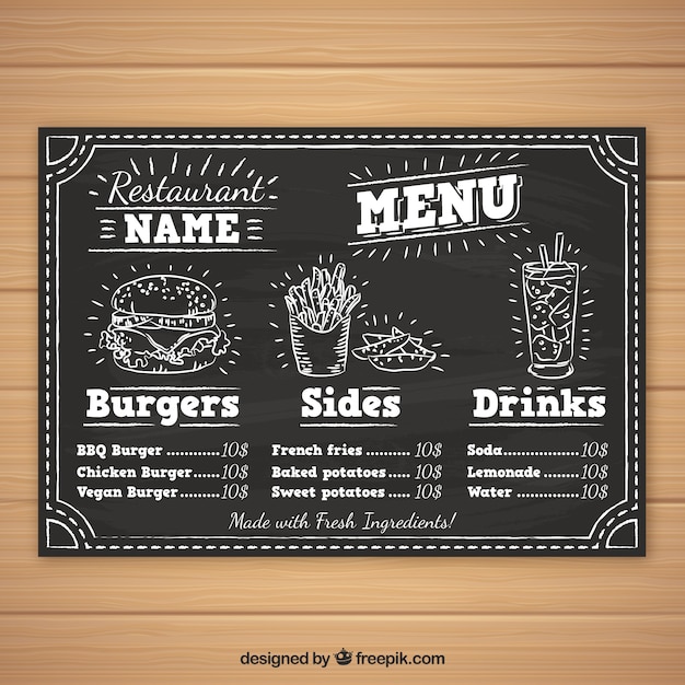 Modelo de menu de hambúrguer com estilo de giz