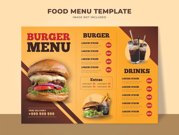 Modelo de menu de hambúrguer para restaurante fast food