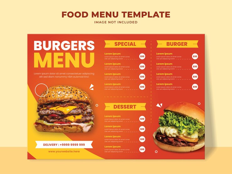 Modelo de menu de hambúrguer para restaurante fast food