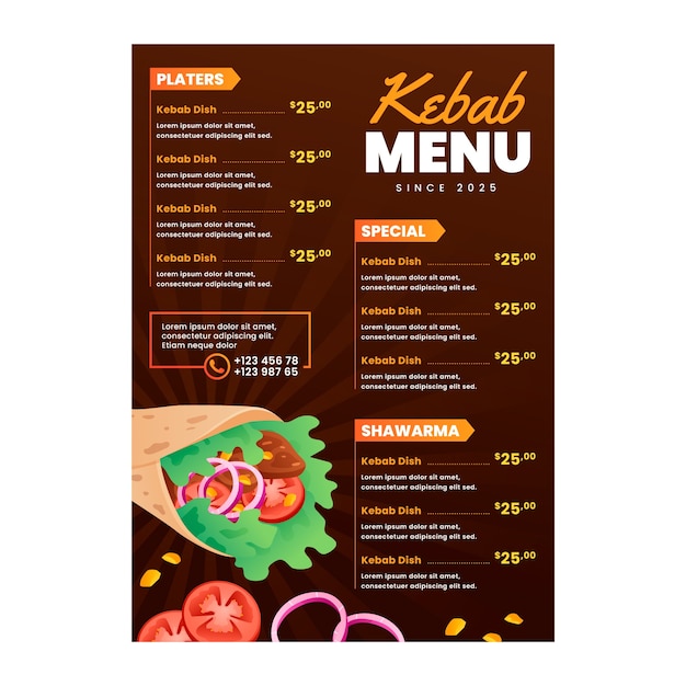 Vetor modelo de menu de kebab gradiente