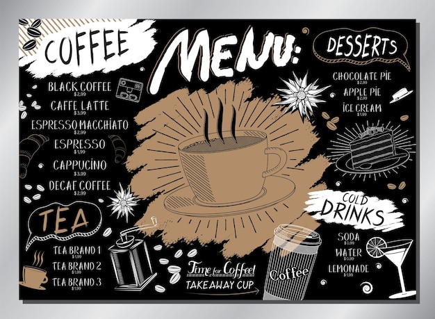 Modelo de menu de mesa de café vintage