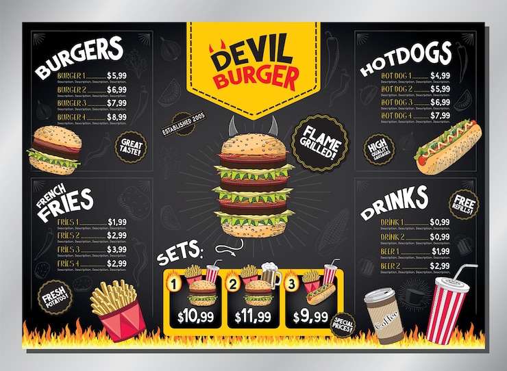 Vetor modelo de menu de mesa de hambúrguer