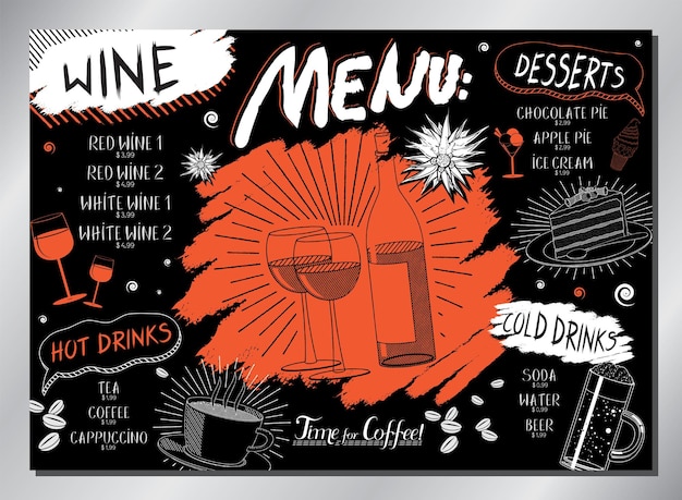 Modelo de menu de mesa de vinho vintage