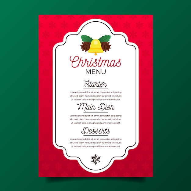 Vetor modelo de menu de natal de design plano