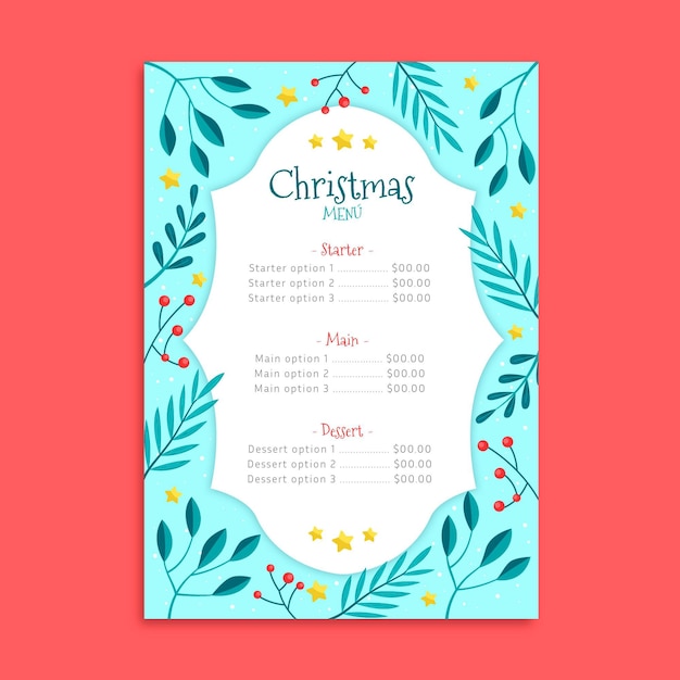 Modelo de menu de natal em design plano