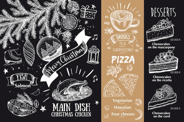 Vetor modelo de menu de natal ilustração desenhada à mão