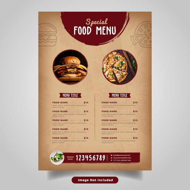 Modelo de menu de panfleto de comida. menu fast food vintage para restaurante