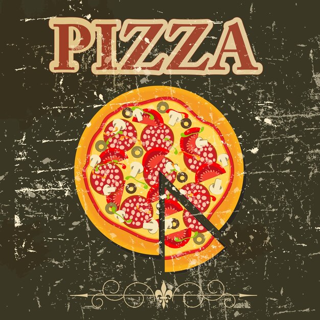 Vetor modelo de menu de pizza em ilustração vetorial de estilo grunge retrô vintage