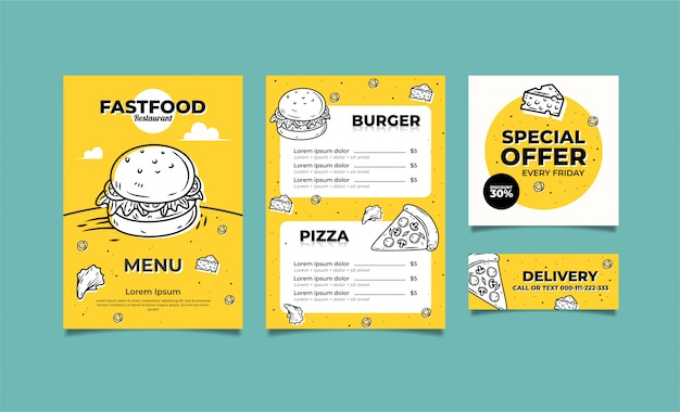 Modelo de menu de restaurante de fast food vetor premium