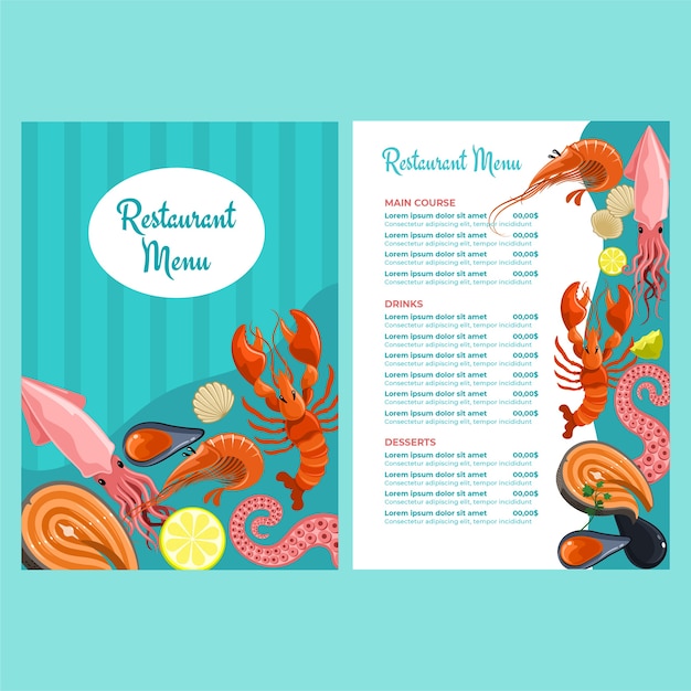 Modelo de menu de restaurante de frutos do mar