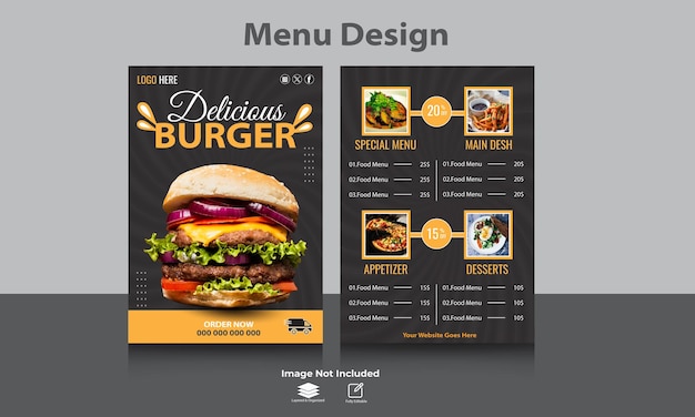 Modelo de menu de restaurante de hambúrgueres de vetor grátis