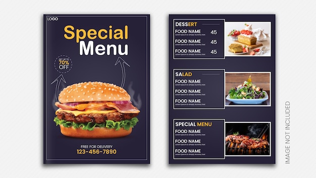 Modelo de menu de restaurante de hambúrgueres vetoriais premium