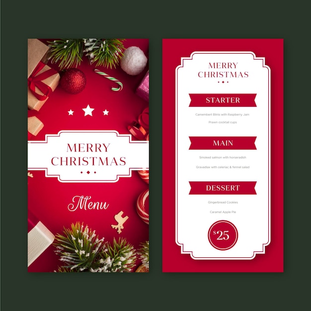 Vetor modelo de menu de restaurante de natal com foto