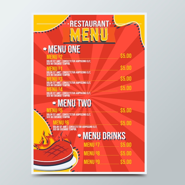 Modelo de menu de restaurante vermelho