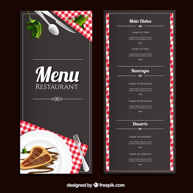 Modelo de menu de restaurante