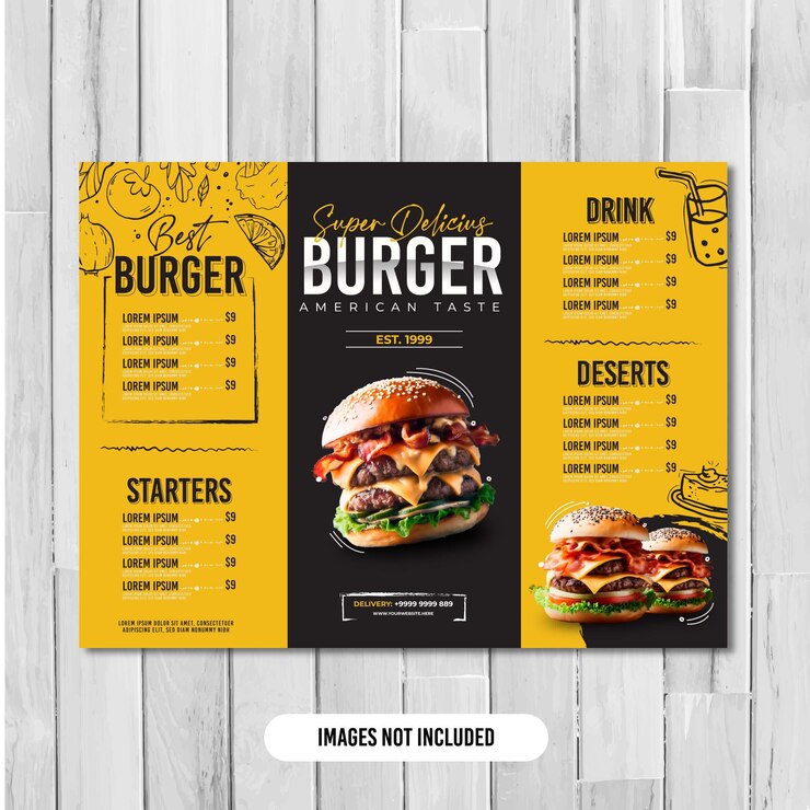 Vetor modelo de menu de um restaurante de fast food