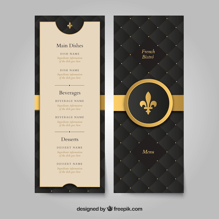 Vetor modelo de menu dourado com estilo clássico