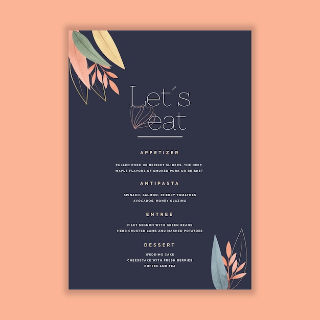 Modelo de menu mínimo de casamento