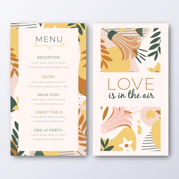 Modelo de menu para casamento com folhas