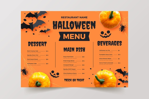 Vetor modelo de menu plano de halloween