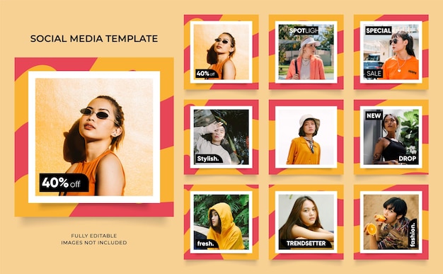 Modelo de mídia social banner blog promoção de venda de moda totalmente editável instagram e facebook post quadro quadrado quebra-cabeça cartaz de venda orgânica fundo de vetor de forma de elemento amarelo fresco