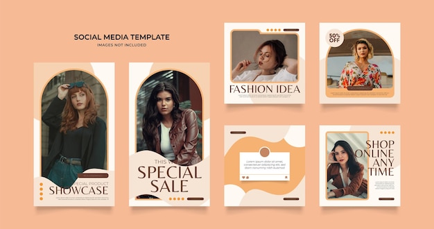 Modelo de mídia social banner blog promoção de venda de moda totalmente editável instagram e facebook quadro quadrado quadro de postagem quebra-cabeça póster de venda orgânica fundo vetorial beige marrom