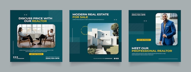 Vetor modelo de mídia social banner casa arquitetura serviço de promoção agência imobiliária totalmente editável instagram e facebook post quadrado quadro quebra-cabeça póster de venda orgânica