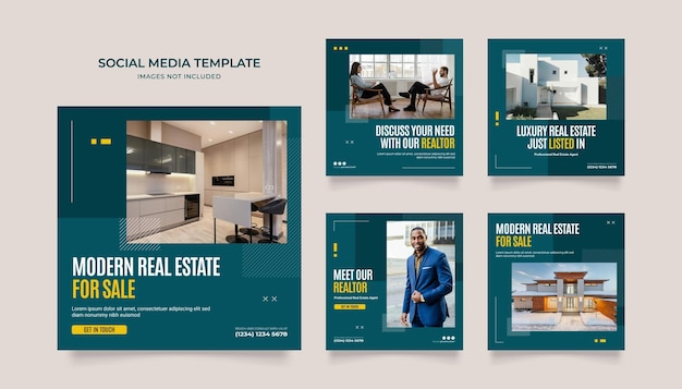 Modelo de mídia social banner casa arquitetura serviço de promoção agência imobiliária totalmente editável instagram e facebook post quadrado quadro quebra-cabeça póster de venda orgânica