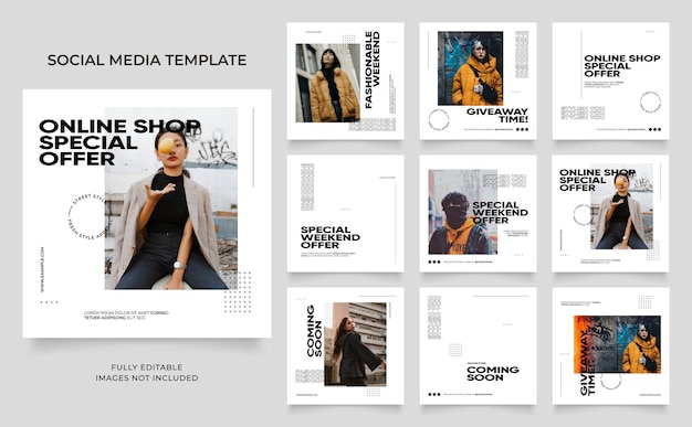 modelo de mídia social banner promoção de venda de moda totalmente editável instagram e facebook quadro post quadro quebra-cabeça póster de venda de tendência sexta-feira preta fundo vetorial de cor branca