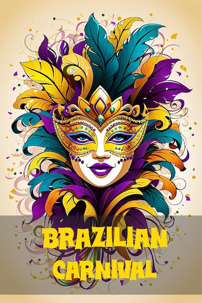 Modelo de mídia social de cartão de saudação de ilustração de carnaval brasileiro