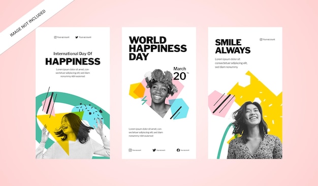 Modelo de mídia social de histórias do instagram do dia internacional da felicidade