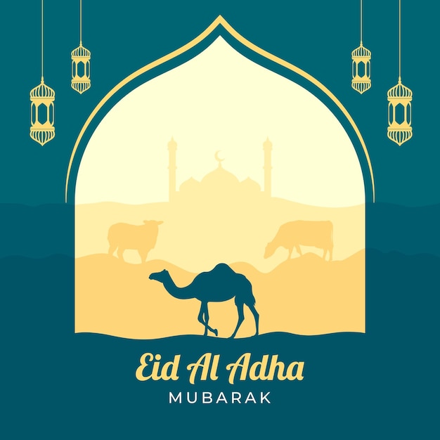 Modelo de mídia social de ilustração de design plano de Eid Al Adha Mubarak