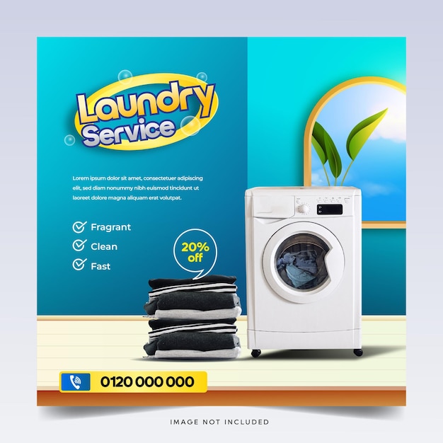 Vetor modelo de mídia social de postagem do instagram de serviço de lavanderia