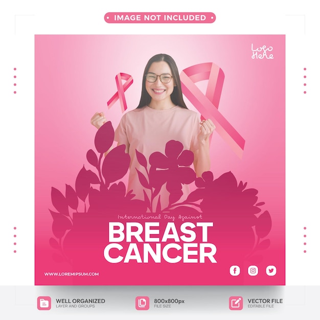 Vetor modelo de mídia social de saudação de dia internacional do câncer de mama
