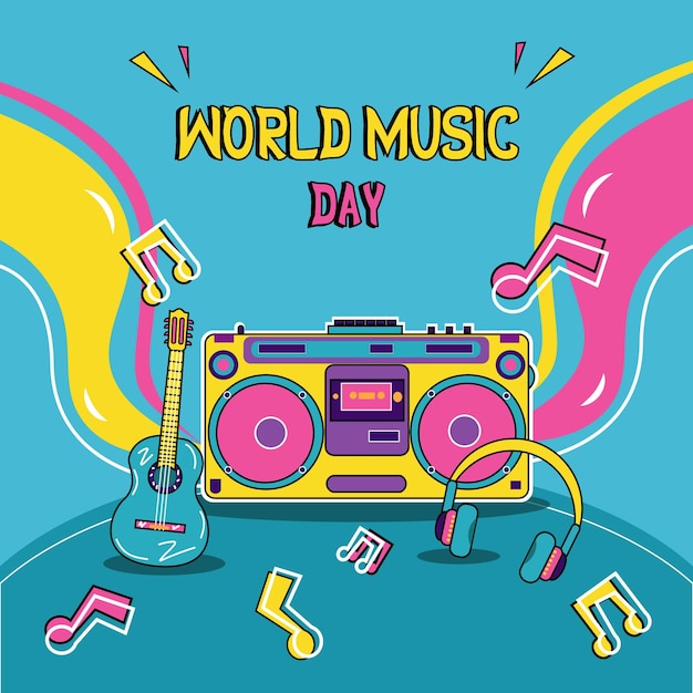 Modelo de mídia social do dia mundial da música com conceito alegre