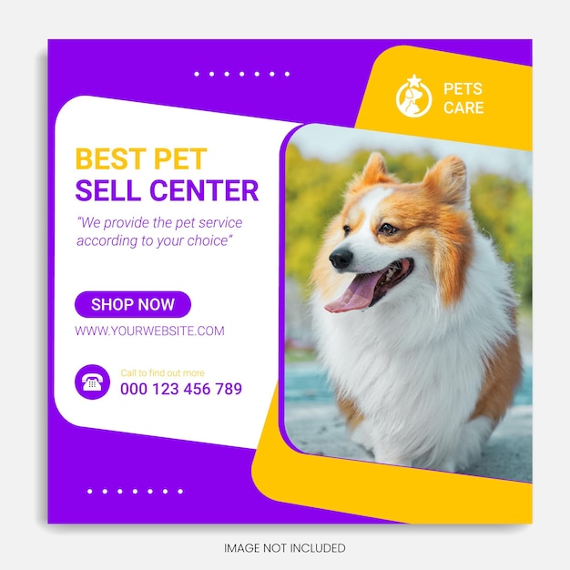 modelo de mídia social para animais de estimação instagram post design vector web banner