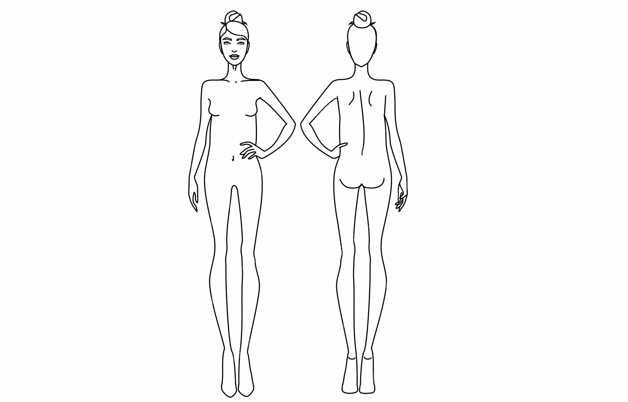 Modelo de moda de mulheres em poses diferentes 9 tamanho de cabeça para  desenho técnico