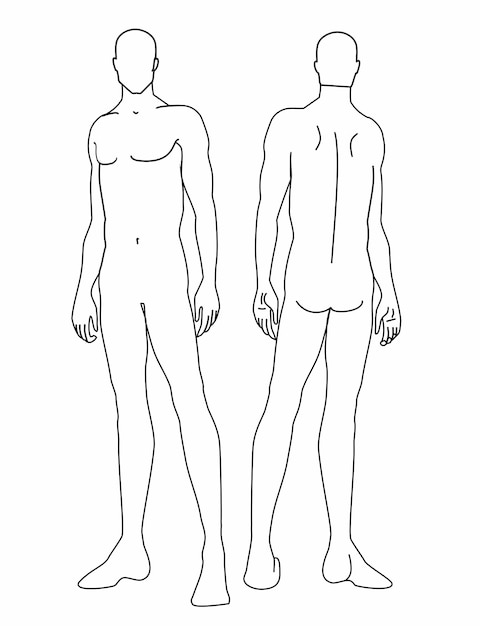 Vetor modelo de moda do homem em poses diferentes 9 tamanho da cabeça para desenho técnico