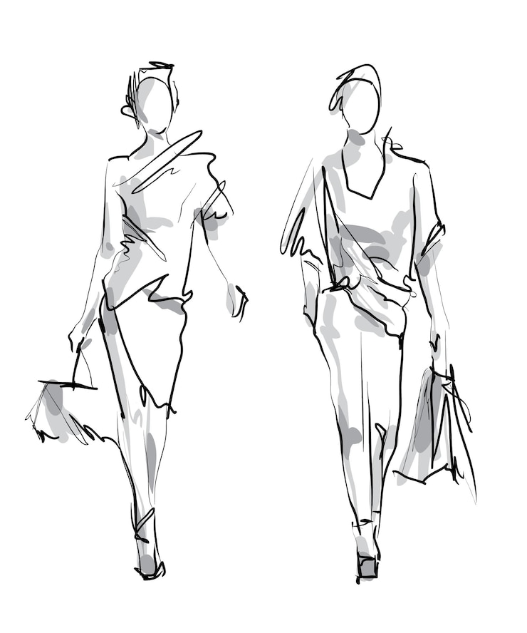 Vetor modelo de moda feminina desenho vetorial desenhado à mão