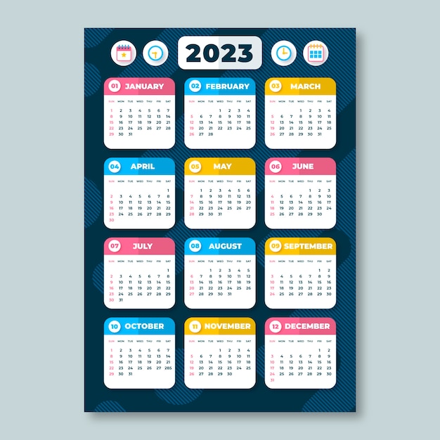 Vetor modelo de modelo de calendário mensal plano 2023