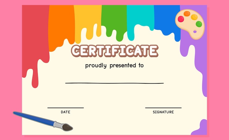 Vetor modelo de moldura de borda de certificado de arte do arco-íris ilustração vetorial fofa