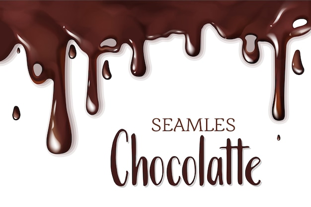 Vetor modelo de moldura de borda de gotejamento de chocolate líquido de derretimento sem emenda. gota de xarope derretida fluindo, derramando ou vazando como elemento de design para embalagem de confeitaria, cartaz, ilustração vetorial de banner