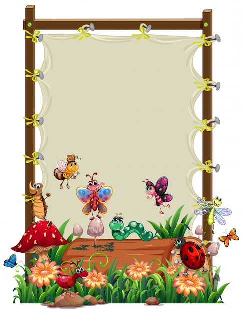 Modelo de moldura de madeira de lona com conjunto de jardim animal