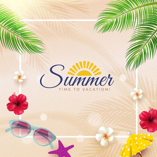Modelo de moldura realista para a temporada de verão Fundo realista para a época de verão