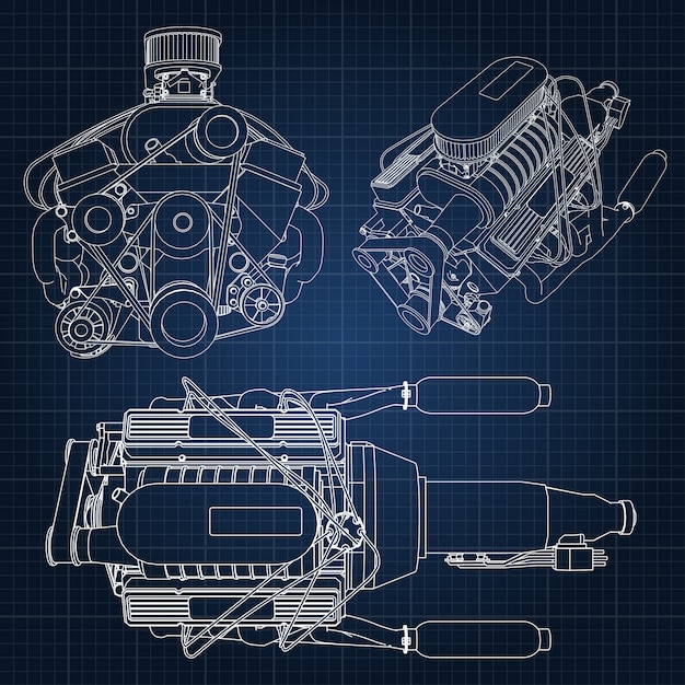 Vetor modelo de motor desenhado de mão