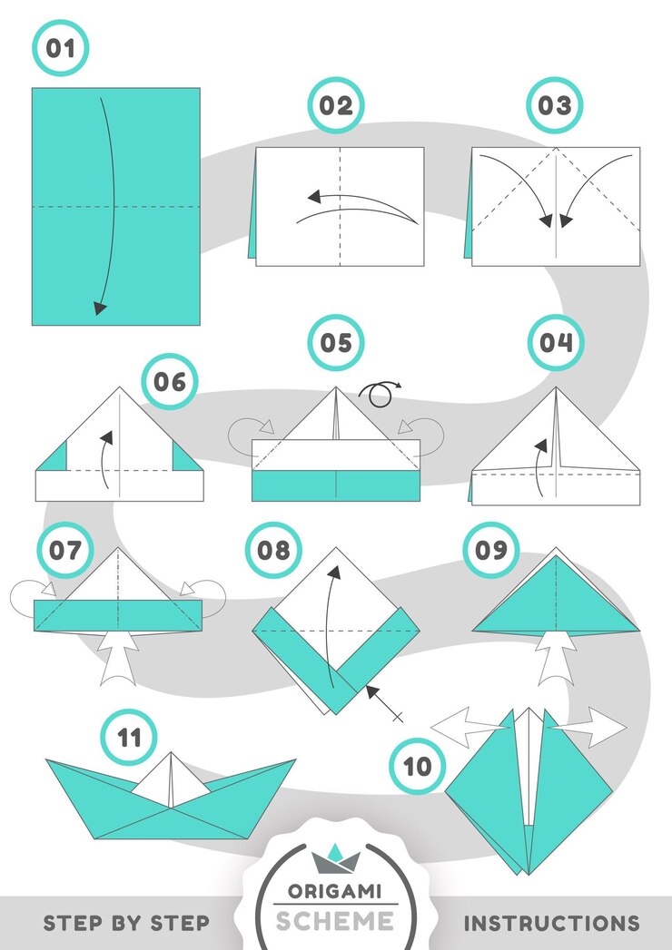 Vetor modelo de movimento tutorial de esquema de origami de navio de barco. vetor eps 10