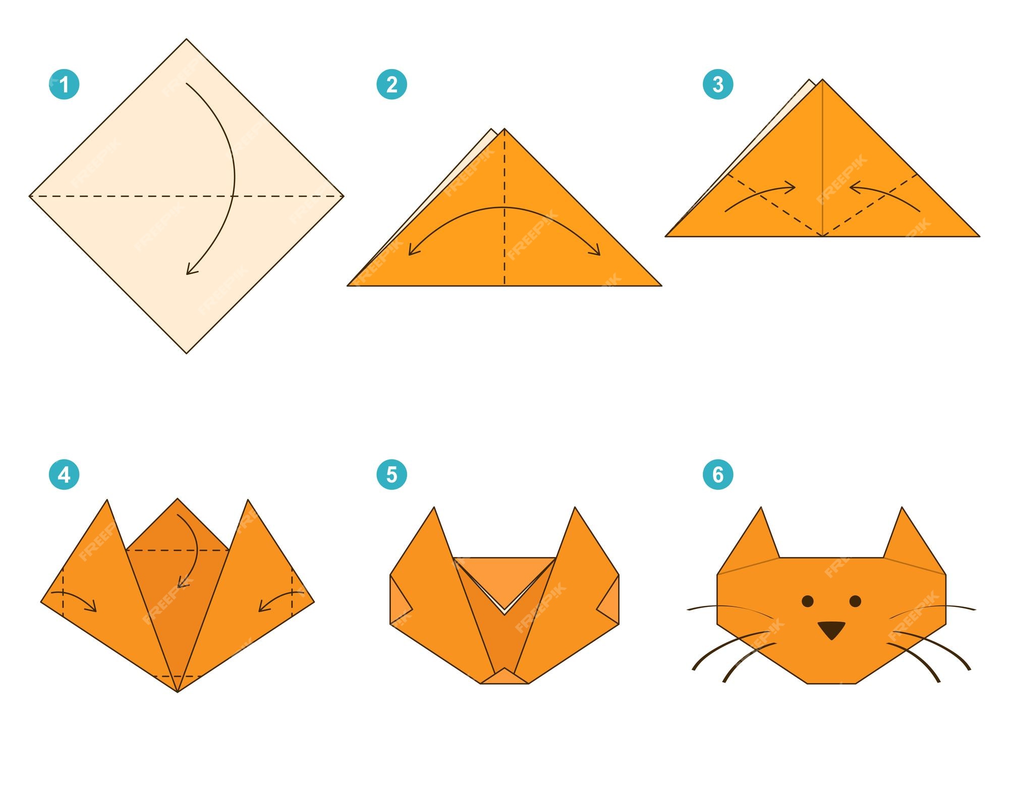 Modelo de movimento tutorial esquema de origami red cat. origami para  crianças. passo a passo como fazer um gato fofo. | Vetor Premium