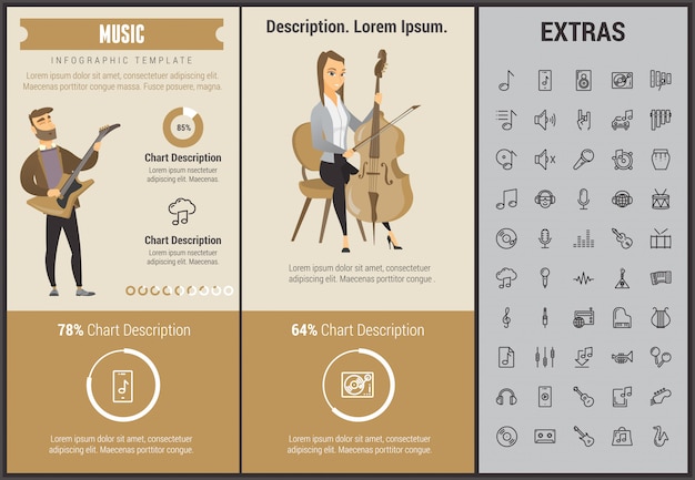 Vetor modelo de música infográfico, elementos e ícones