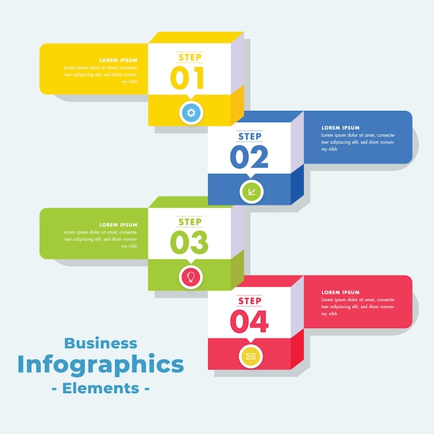 Modelo de negócio de design de infografia vetorial de caixas